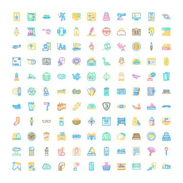 Diverse collection of colorful flat line web icons 스톡 일러스트