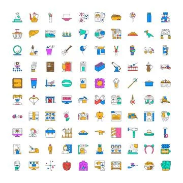 Diverse collection of colorful flat line icons Stock Illustration