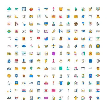 Diverse collection of colorful flat line icons Stock Illustration
