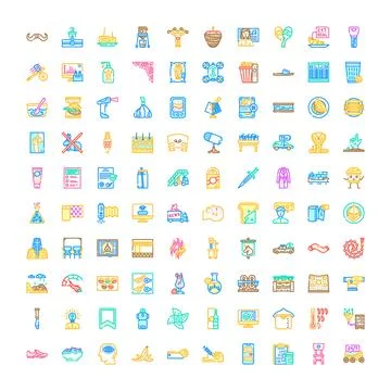 Diverse collection of colorful flat line icons 库存插图