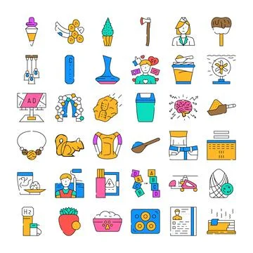 Diverse collection of colorful flat line icons Stock Illustration