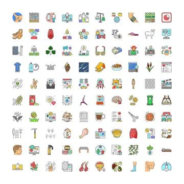 Diverse collection of colorful flat line icons 스톡 일러스트