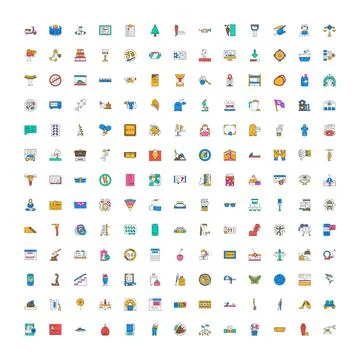 Diverse collection of colorful flat vector icons Stock Illustration