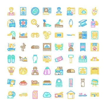 Diverse collection of colorful linear vector icons Stock Illustration