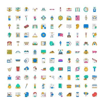 Diverse collection of colorful linear vector icons Stock Illustration