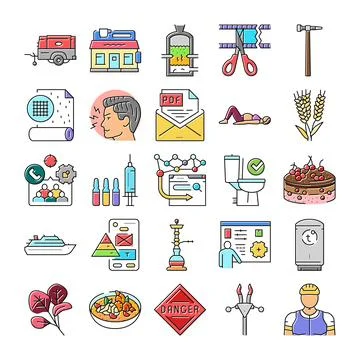 Diverse collection of colorful linear vector icons Stock Illustration