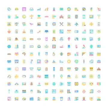 Diverse collection of colorful outlined flat line icons Stock Illustration