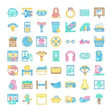 Diverse collection of colorful outlined flat icons and symbols Stock Illustration