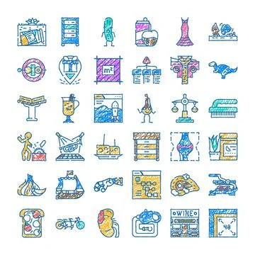 Diverse collection of colorful scribble doodle icons イラスト素材