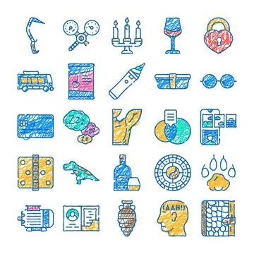 Diverse collection of colorful scribble doodle icons Stock Illustration