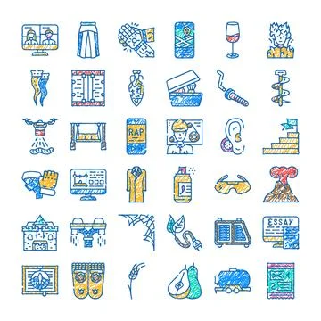 Diverse collection of colorful scribble doodle icons Stock Illustration
