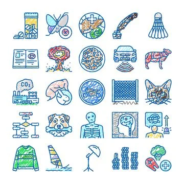 Diverse collection of colorful scribble doodle icons Stock Illustration
