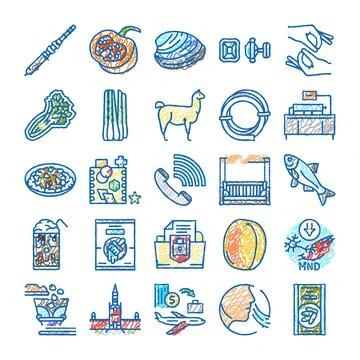 Diverse collection of colorful scribble doodle icons Stock Illustration