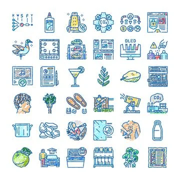 Diverse collection of colorful scribble doodle icons Stock Illustration