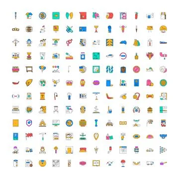 Diverse collection of colorful vector flat line icons Stock Illustration
