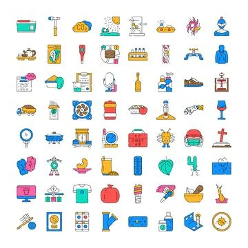 Diverse collection of colorful vector line icons set 스톡 일러스트
