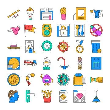 Diverse collection of concepts and objects flat icons Illustrazione stock