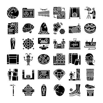 Diverse collection of concepts and objects glyph icons Stock Illustration