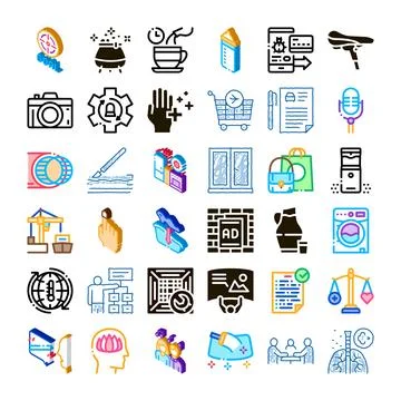Diverse collection of conceptual digital icon symbols Stock Illustration
