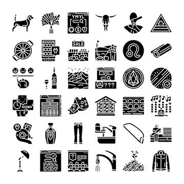 Diverse collection of creative flat glyph icons Stock Illustration