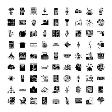 Diverse collection of creative technology science icon silhouettes Stock Illustration