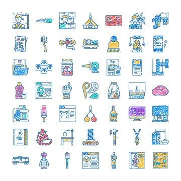 Diverse collection of doodle linear icons and symbols Stock Illustration