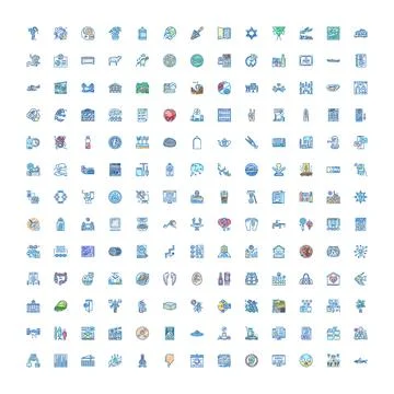 Diverse collection of doodle linear icons celebrating various themes Stock Illustration