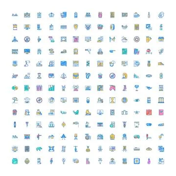 Diverse collection of doodle style universal icons 스톡 일러스트