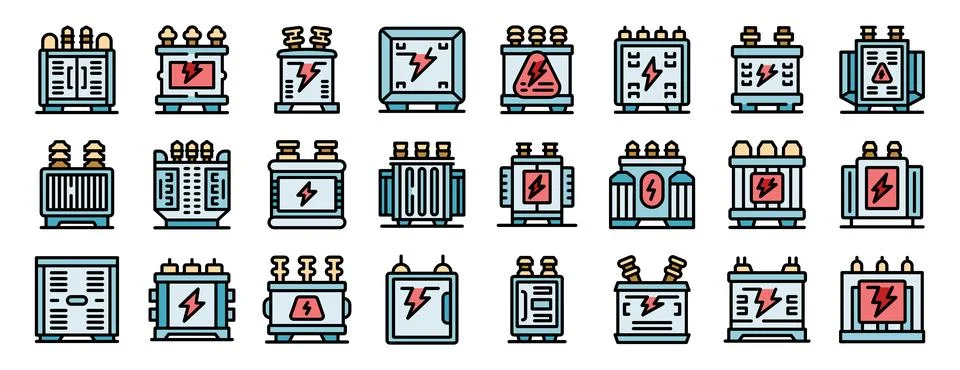 Diverse collection of electrical transformers illustrations Stock Illustration