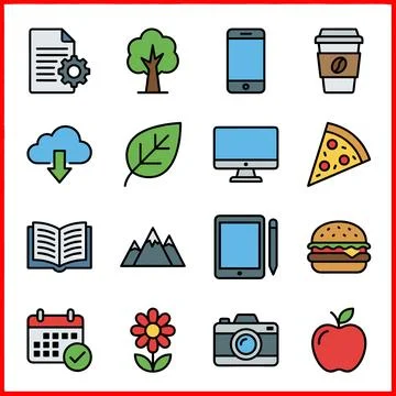 Diverse Collection of Everyday Objects and Nature Icons. Ilustração Stock
