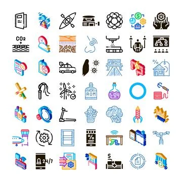 Diverse collection of flat and isometric icons Illustrazione stock