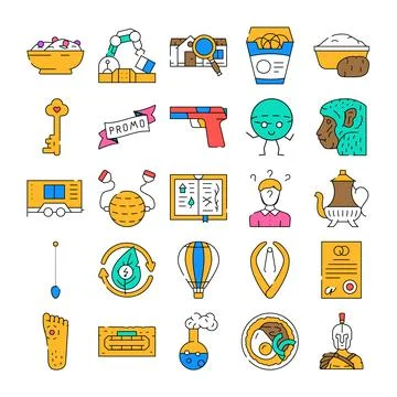 Diverse collection of flat color vector icons Stock Illustration