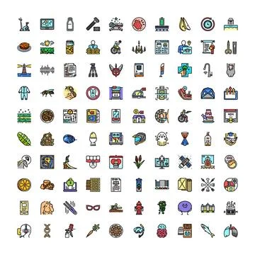 Diverse collection of flat design outline icons Stock Illustration