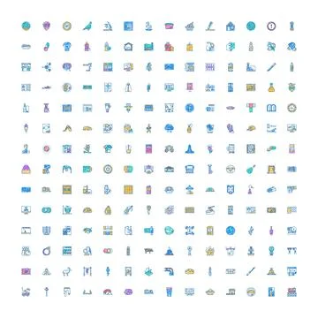 Diverse collection of flat design vector icons Stock Illustration