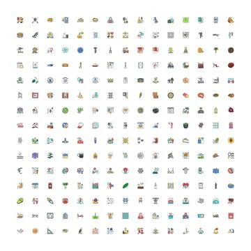 Diverse collection of flat design vector icons Stock Illustration