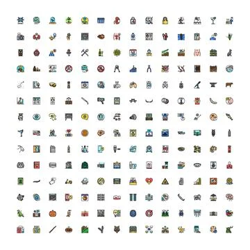 Diverse collection of flat design vector icons Stock Illustration