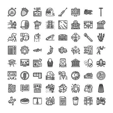 Diverse collection of flat line art icons Stock Illustration