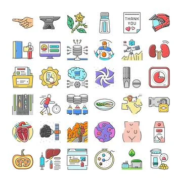 Diverse collection of flat line icon illustrations Illustrazione stock