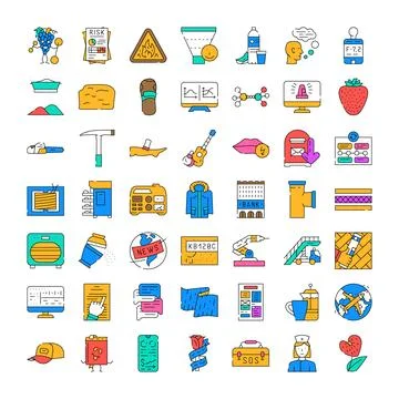 Diverse collection of flat line vector icons Stock Illustration