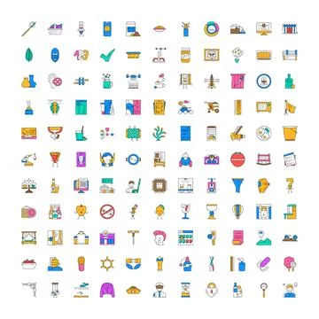 Diverse collection of flat line vector icons Stock Illustration