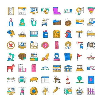 Diverse collection of flat line vector icons Stock Illustration
