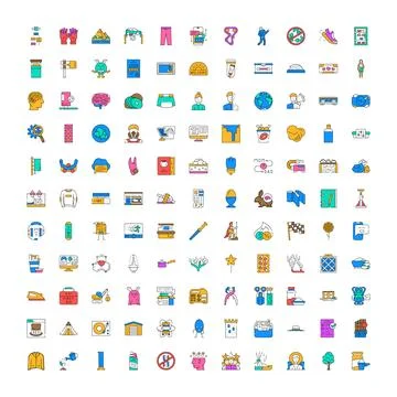 Diverse collection flat line web icon set Ilustración de archivo