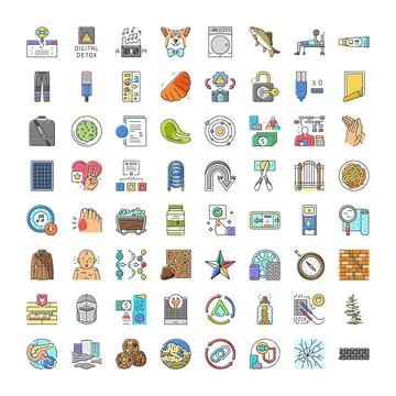 Diverse collection flat line web icon set Stock Illustration