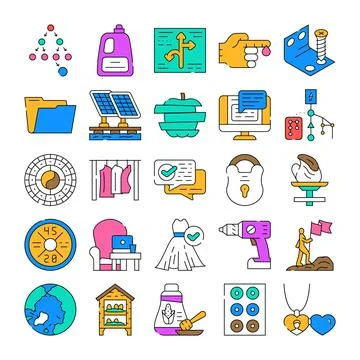 Diverse collection of flat vector icons illustrating various concepts Stock-Illustration
