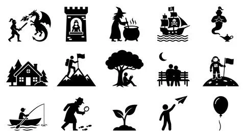 Diverse collection of flat vector silhouette icons for creative design Иллюстрация