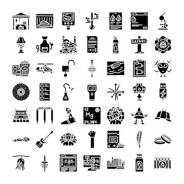 Diverse collection of glyphs representing various concepts and objects 스톡 일러스트