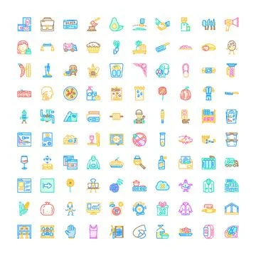 Diverse collection of gradient line icons illustrating business technology .. 库存插图