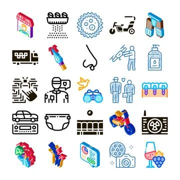 Diverse collection of graphic design elements depicting various themes Stock Illustration