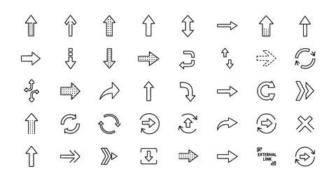 A diverse collection of hand-drawn arrows and directional symbols in variou.. Stock Illustration