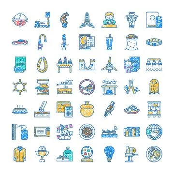 Diverse collection hand drawn doodle icons business technology Stock Illustration